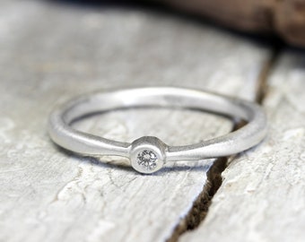 Diamond ring made of 925 silver No. 185, silver ring, stacking ring with diamond, engagement ring, diamond ring organic shape