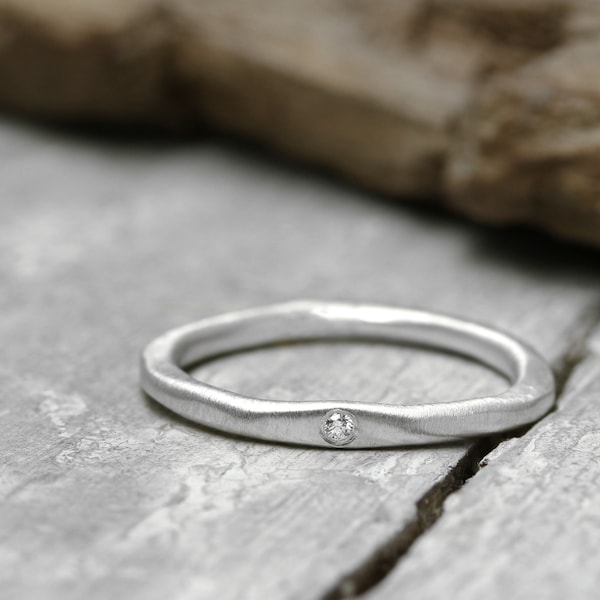 925 Silberring Stapelring mit Diamant, No. 1, Ring, Steinring, Verlobungsring, Brillantring organische Form