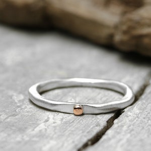 Stacking ring 925 silver with a small red gold dot made of 333 red gold, No. 33, silver ring, ring with dot, collection ring image 1