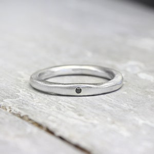 Silver ring stacking ring XL 3 mm with black diamond No. 01, organic shape, unisex, men