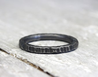 Silver ring XL 3 mm with structure, No. 08, organic shape, unisex, men, blackened, stacking ring