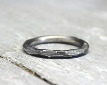 Bague en argent XL 3 mm, forgée, No. 04, forme organique, unisexe, hommes, noirci, bague empilable