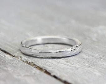 Silver ring XL 3 mm, forged, No. 16, with structure, organic shape, unisex, men, stacking ring