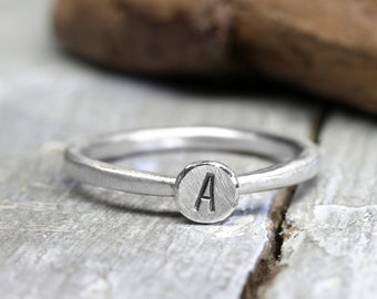 Silver ring with letter No. 175, stacking ring, 925 silver, ring with initial, engraved ring