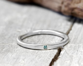 925 silver ring stacking ring with sea blue diamond, No. 118, ring, diamond ring, engagement ring, diamond ring organic shape