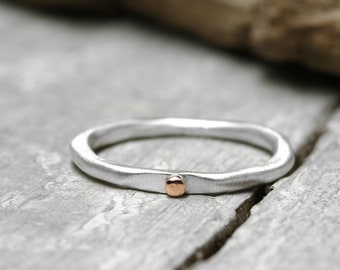 Stacking ring 925 silver with a small red gold dot made of 333 red gold, No. 33, silver ring, ring with dot, collection ring