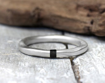 Silver ring XL 3 mm, forged, No. 26, with black stripes, organic shape, stacking ring