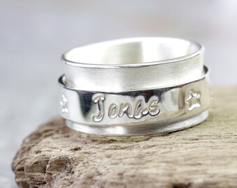 Personalized rotating ring family band 925 silver ring, family ring, engraved, stamped ring with name, children, personalized