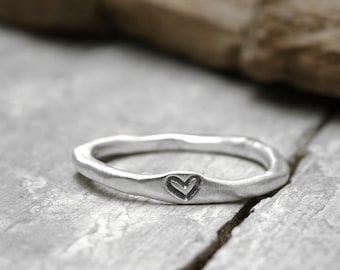 925 silver ring with heart, No. 11, ring with hearts, stacking ring, organic shape, jewelry stamped, love, Valentine's Day