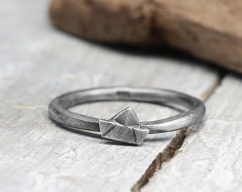 Stacking ring with boat no. 148, ring made of 925 silver, maritime jewelry, blackened