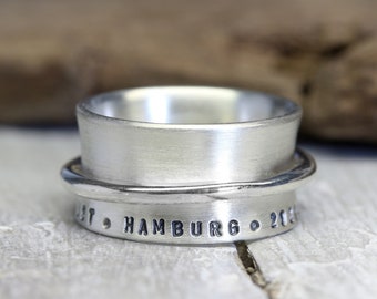 Drehring Mein Wunschtext aus 925 Silber, Silberring, gravierter Ring