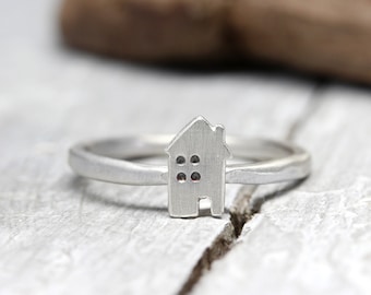 925 Bague empilable en argent avec petite maison, n ° 133, bague, famille, idée cadeau