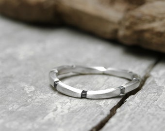 Silver ring stacking ring with blackened stripes, No. 42, matt brushed, collector ring, 2 mm, 925 Sterling silver, organic shape