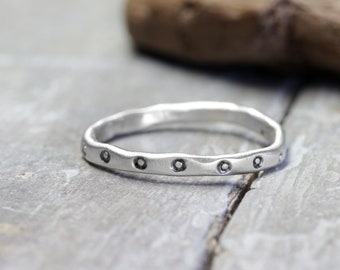 Silver ring stacking ring circles No. 87, matt brushed, 2 mm, organic form
