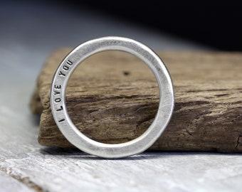 Silberring Stapelring XL 3mm mit seitlicher Prägung, No. 34, organische Form, unisex, personalisiert