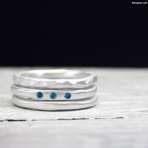 Silver ring XL 3 mm, forged, No. 29, with turquoise color dots, organic shape, stacking ring image 3