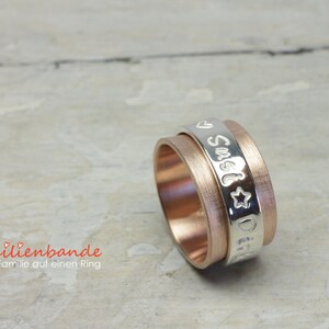 Rotating ring, game ring, family ring family ties LUXERY 333 red gold 8k with 925 silver writing band, stamped, personalized with name image 5