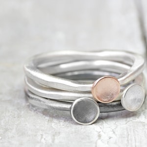 925 silver ring stacking ring with curved disc, ring attachment in rose gold, 925 silver or antique finish, ring made of silver, best friend image 1