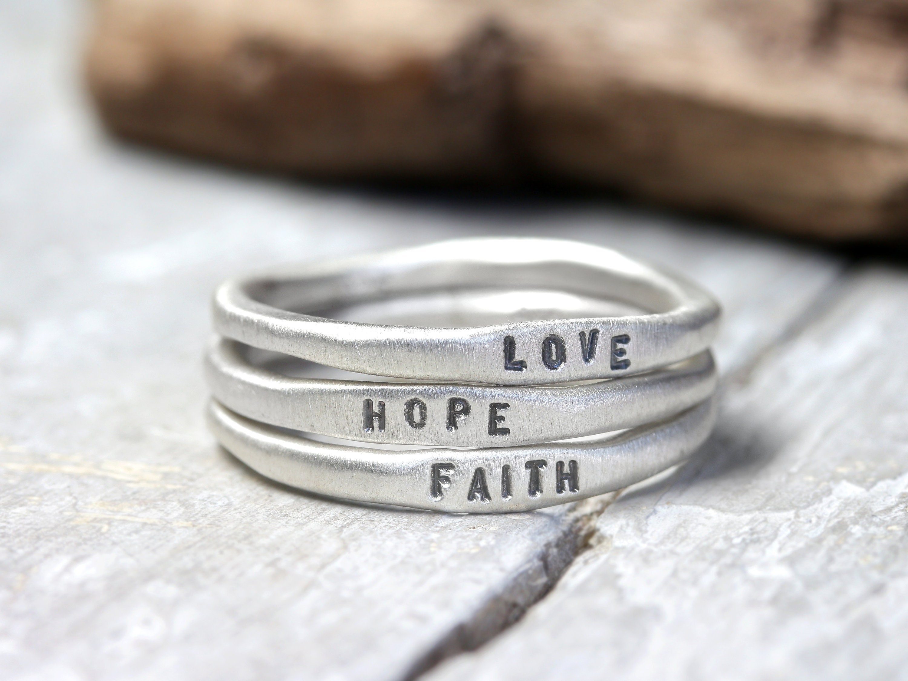 925 Silver Rings Set Faith Love Hope, Personalized Rings