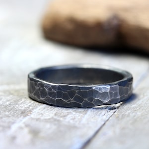 Band ring No. 10 made of 925 silver, hammered blackened, vintage look