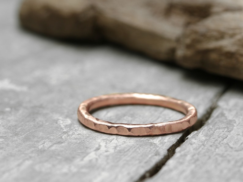 Stacking ring made of 333 red gold with structure, 2 mm, 8k, organic shape, gold ring image 1