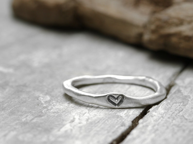 925 silver ring with heart, No. 11, ring with hearts, stacking ring, organic shape, jewelry stamped, love, Valentine's Day image 1