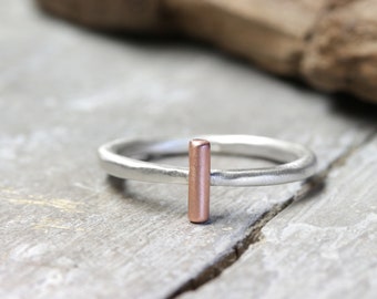 Stacking ring No. 60, ring made of 925 silver with rose gold, side ring, design ring