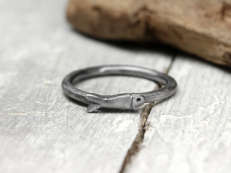 Stacking ring with fish no. 154, ring made of 925 silver, blackened, maritime jewelry image 1