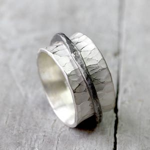 Rotating ring with diamond, game ring, silver ring, forged from 925 silver, diamond ring, ring with structure image 8