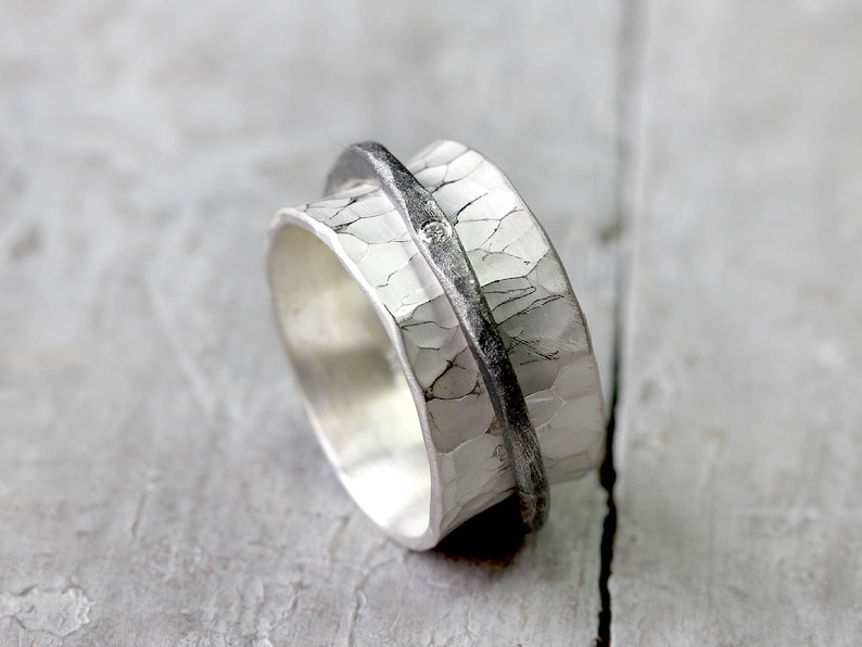 Rotating ring with diamond, game ring, silver ring, forged from 925 silver, diamond ring, ring with structure image 8