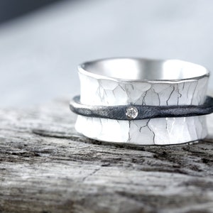 Rotating ring with diamond, game ring, silver ring, forged from 925 silver, diamond ring, ring with structure image 10