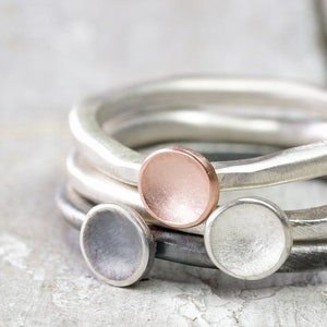 925 silver ring stacking ring with curved disc, ring attachment in rose gold, 925 silver or antique finish, ring made of silver, best friend image 2