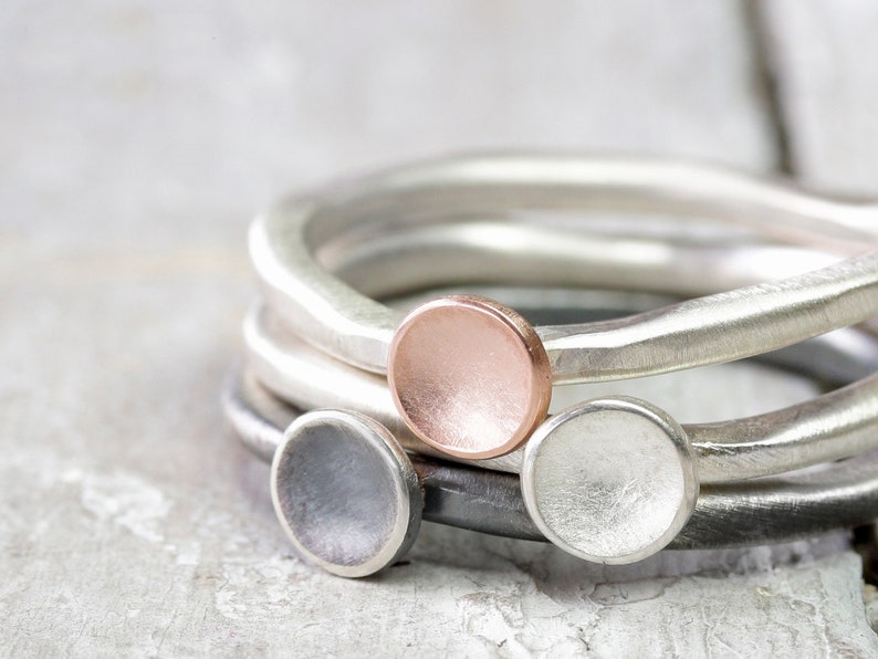 925 silver ring stacking ring with curved disc, ring attachment in rose gold, 925 silver or antique finish, ring made of silver, best friend image 2