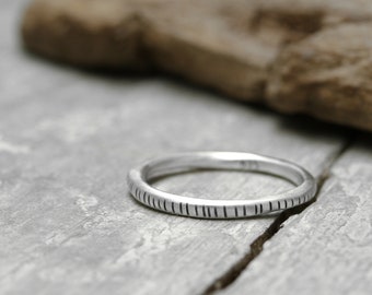 Silver ring stacking ring with fine stripes No. 36, matt, 925 sterling silver, organic shape