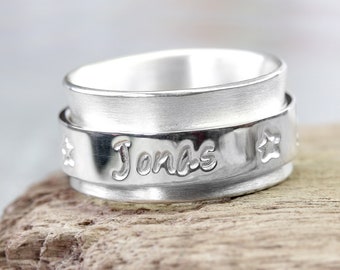 Personalisierter Drehring Familienbande 925 Silberring, Familienring, gravierter, gestempelter Ring mit Namen, Kinder, personalisiert