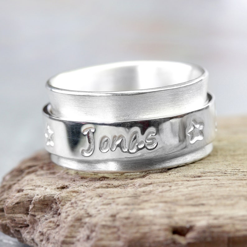 Personalized rotating ring family ties 925 silver ring, family ring, engraved, stamped ring with name, children, personalized image 1