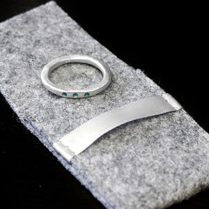 Silver ring XL 3 mm, forged, No. 29, with turquoise color dots, organic shape, stacking ring image 6
