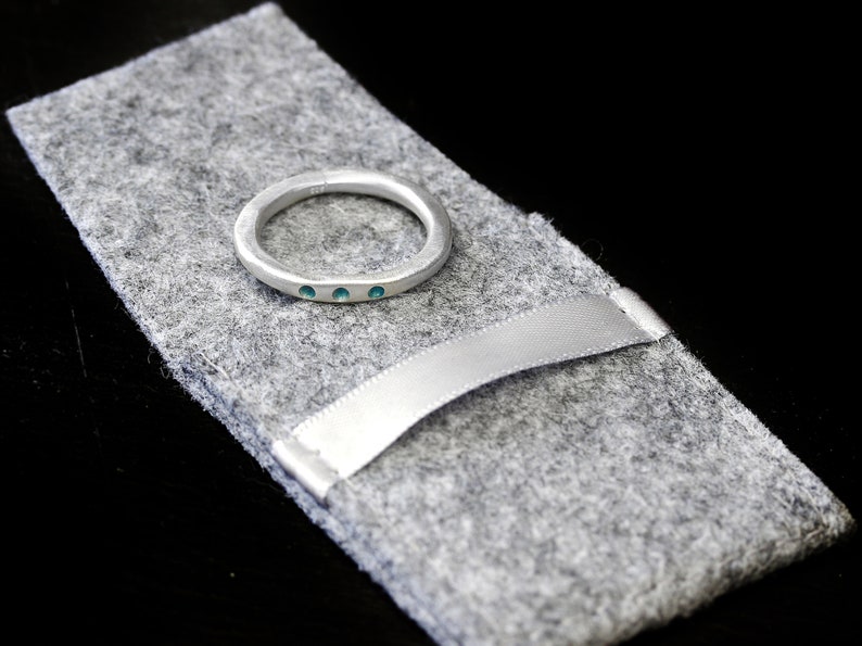 Silver ring XL 3 mm, forged, No. 29, with turquoise color dots, organic shape, stacking ring image 6