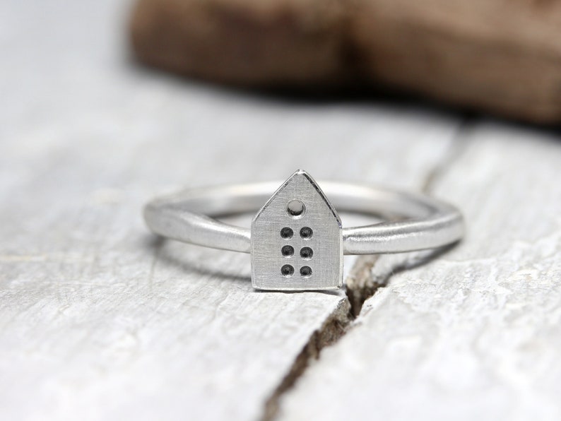 925 silver ring stacking ring with small house, no. 134, ring, gift idea image 1