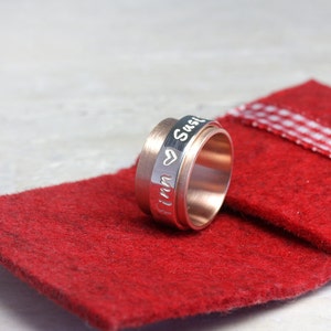 Rotating ring, game ring, family ring family ties LUXERY 333 red gold 8k with 925 silver writing band, stamped, personalized with name image 4