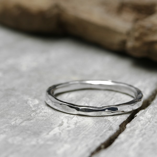 Silver ring stacking ring polished, light hammer blow No. 38, forged ring, 925 sterling silver, organic shape