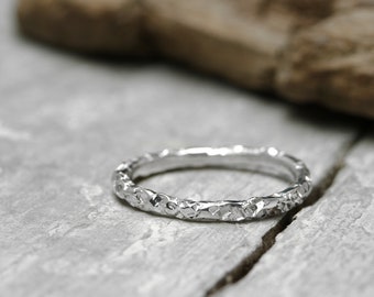 Silver ring stacking ring with structure, No. 31, polished, gathering ring, 2 mm, 925 sterling silver, organic shape
