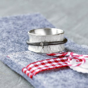 Rotating ring with diamond, game ring, silver ring, forged from 925 silver, diamond ring, ring with structure image 6