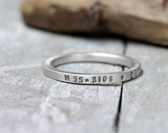 Stacking ring with coordinates, 925 Silver ring No. 92