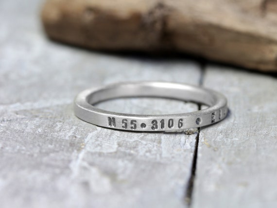Stapelring mit Koordinaten, 925 Silberring No. 92