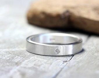 Bandring No. 02 aus 925 Silber mit Diamant, Ring, Steinring, Brillantring