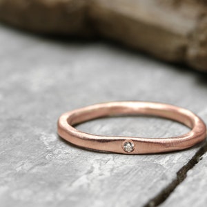 333 red gold ring stacking ring with diamond, no. 2, diamond ring, engagement ring, diamond ring organic shape, 8k, rose gold