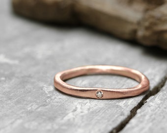 333 red gold ring stacking ring with diamond, no. 2, diamond ring, engagement ring, diamond ring organic shape, 8k, rose gold