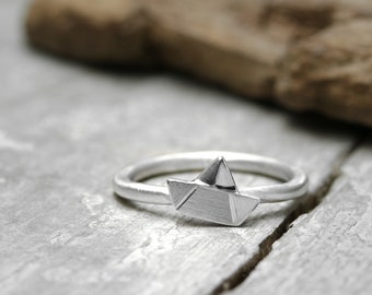 Stapelring mit Boot No. 37, Ring aus 925 Silber, maritimer Schmuck, Geschenke für Sie