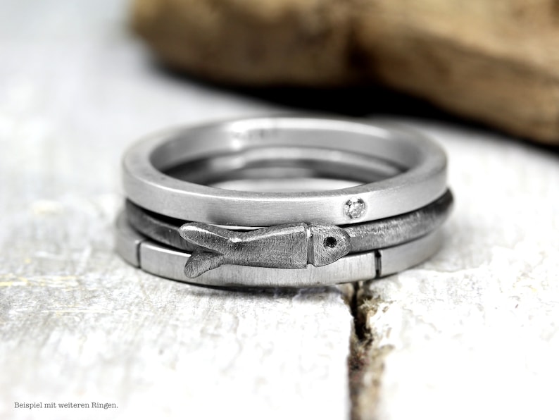 Stacking ring with fish no. 154, ring made of 925 silver, blackened, maritime jewelry image 4